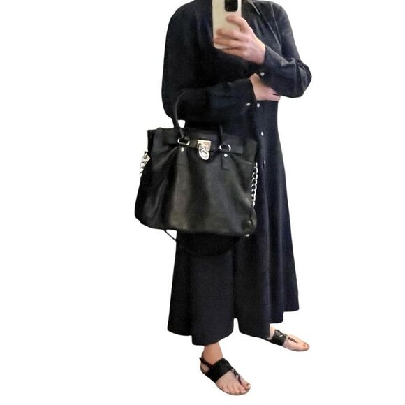 Michael Kors Black Hamilton Slouch Satchel Pebbled Soft Leather Silver Padlock - Picture 1 of 16
